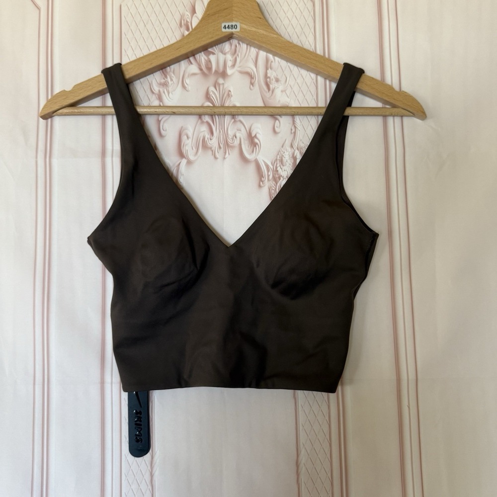NikeSKIMS SKIMS Matte V-Neck Longline Top Dark Sepia Size XS NWT Athleisure